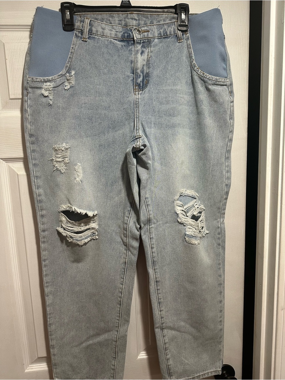 Maternity SHEIN Light Blue Distressed Boyfriend Jeans